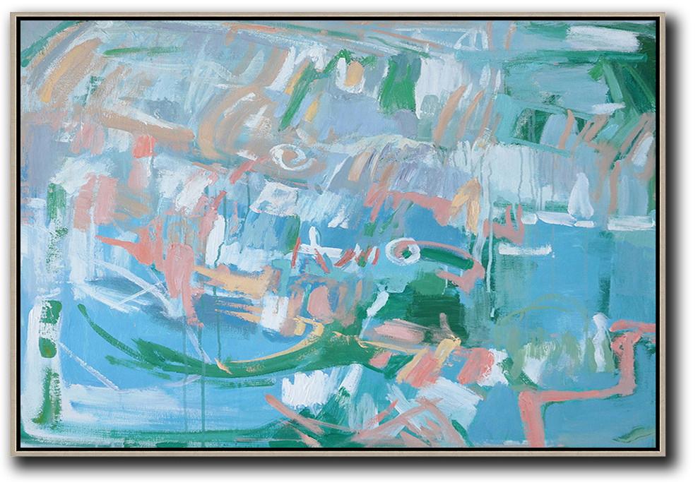 Extra Large Acrylic Painting On Canvas,Hand Painted Horizontal Abstract Oil Painting On Canvas,Huge Abstract Canvas Art,Blue,Green,Pink.etc